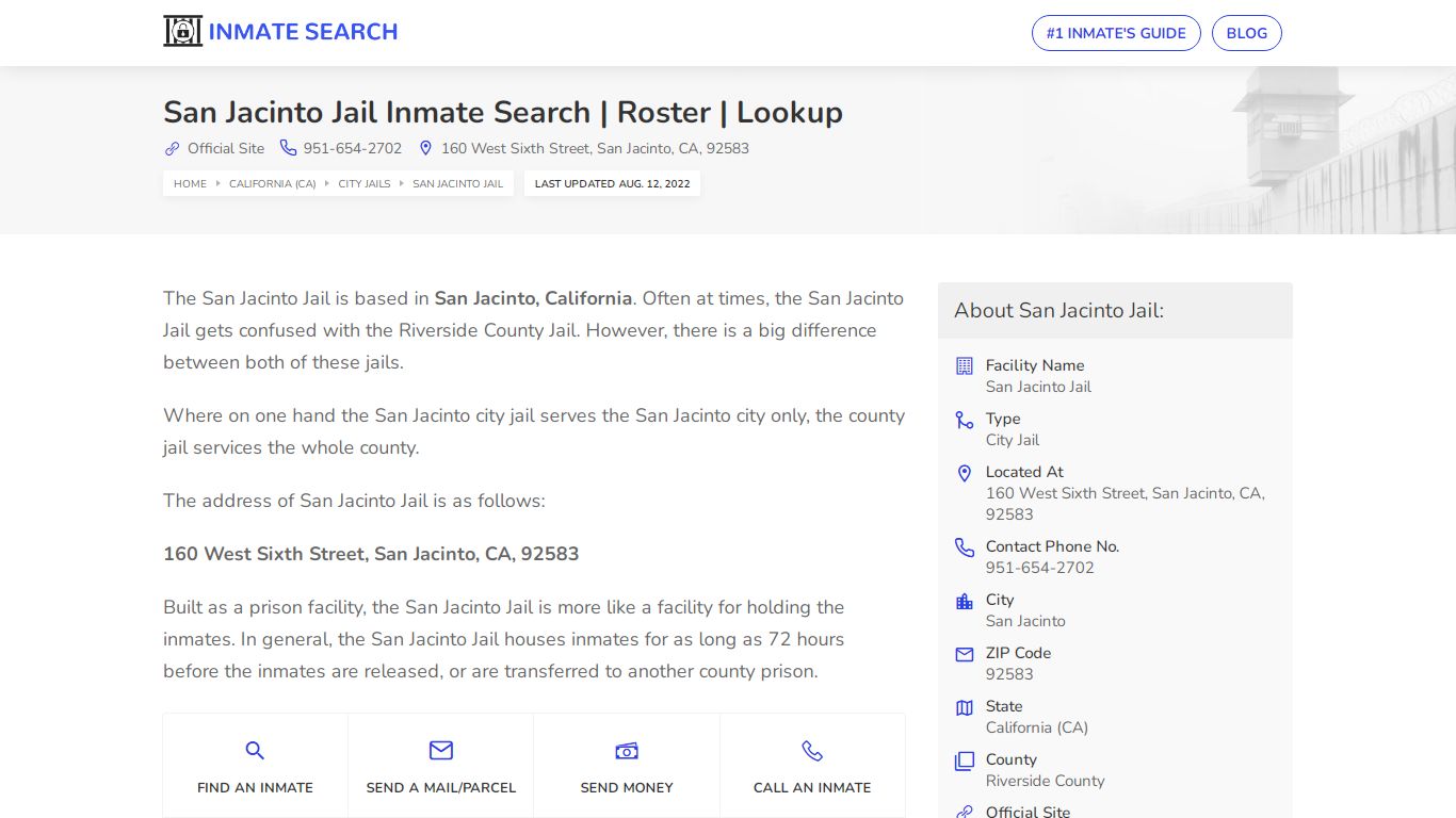 San Jacinto Jail Inmate Search | Roster | Lookup